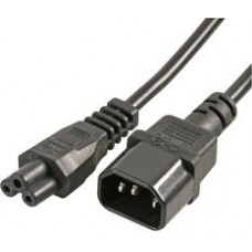 1m Black Mains Adaptor Lead IEC C14 Socket to Cloverleaf IEC C5 Plug